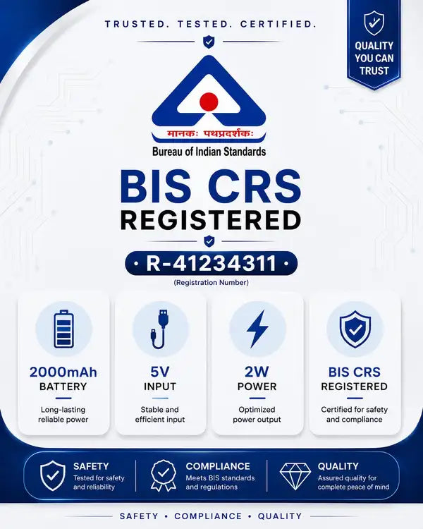 BIS CRS registration R-41234311 for the Black Egret Lamp: 2000mAh battery, 5V input, 2W power